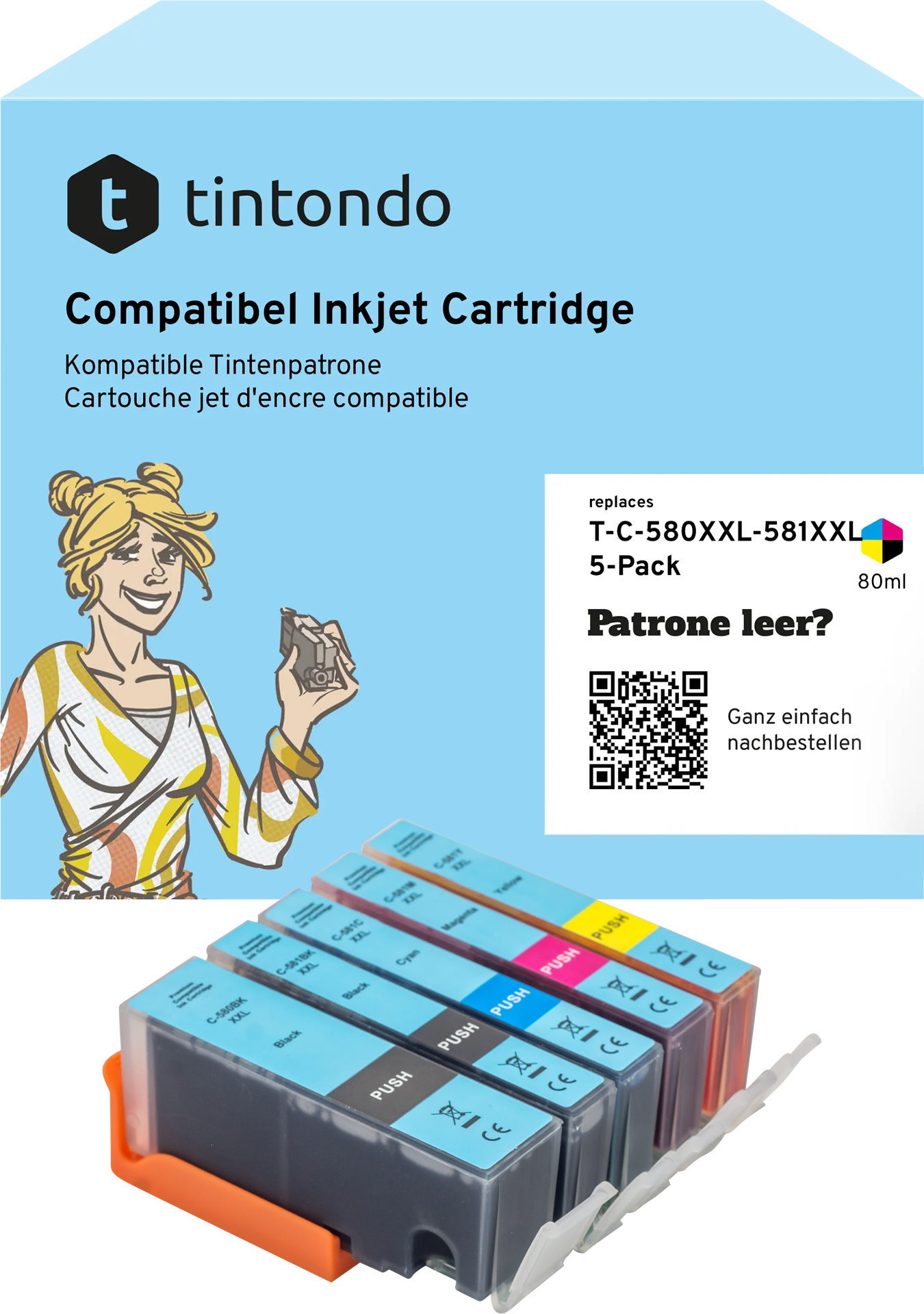 Druckerpatronen kompatibel für Canon PGI-580XXL CLI-581XXL BKCMY + 1BK 5er Set