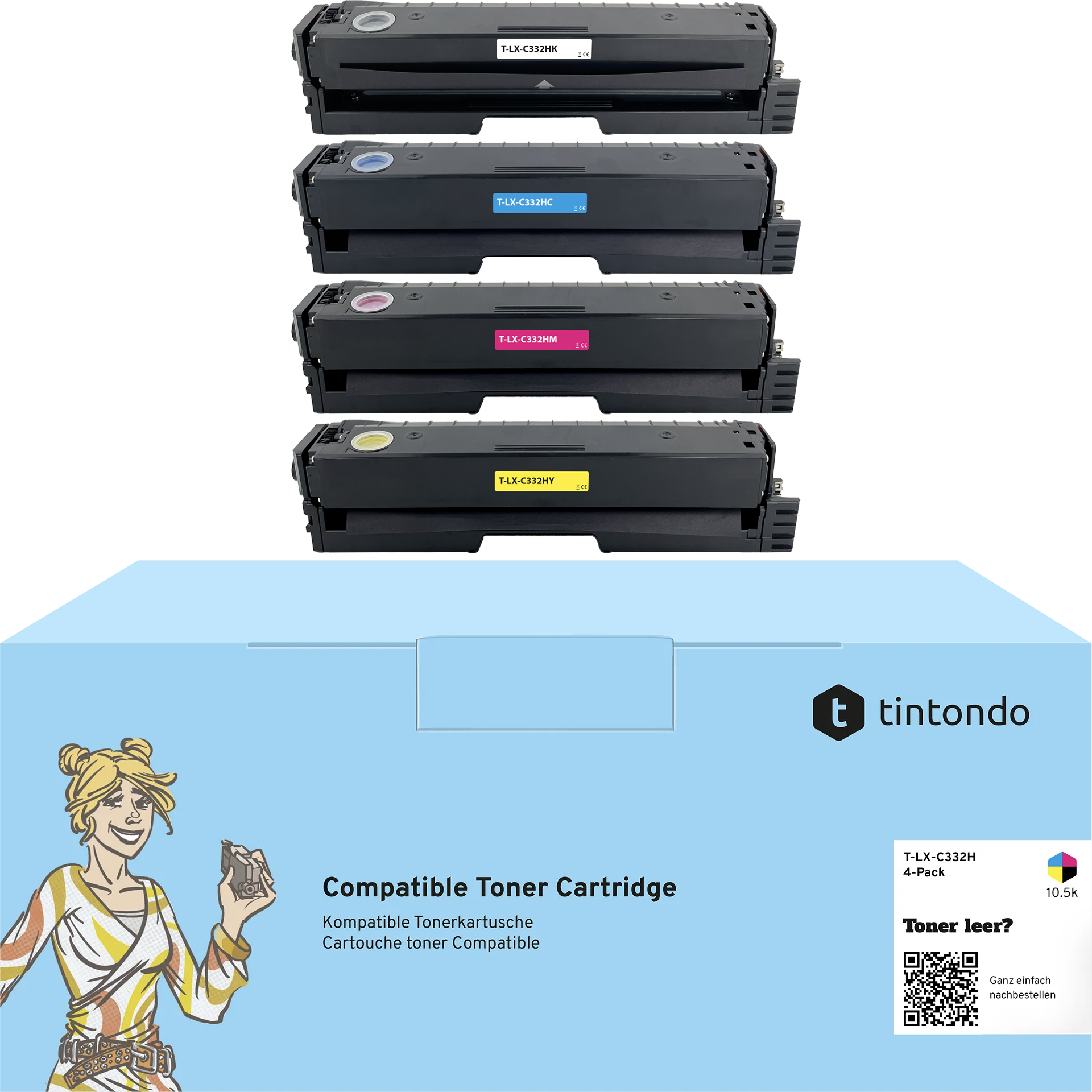 Toner kompatibel für Lexmark C332HK0 C332HC0 C332HM0 C332HY0 BKCMY 4er Set
