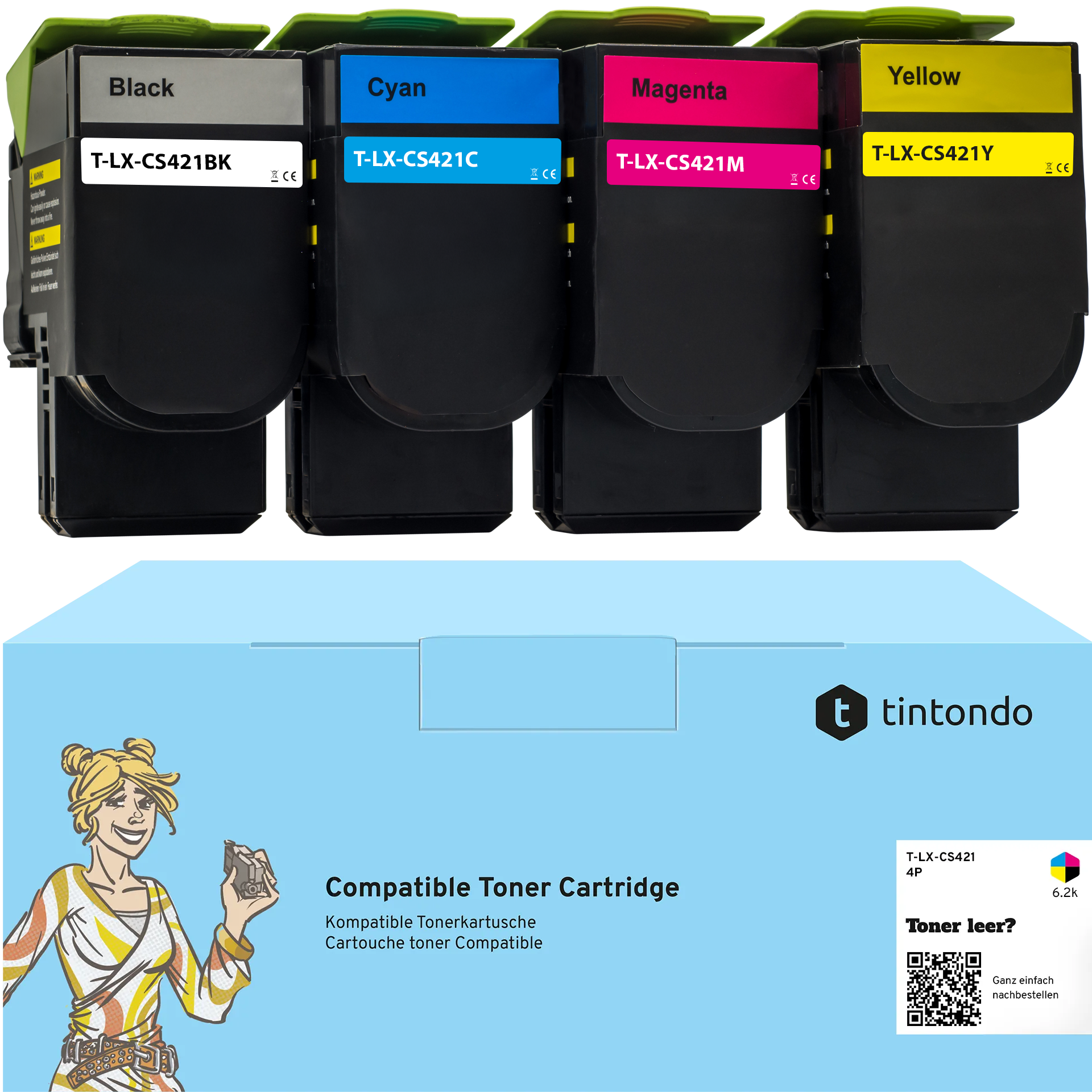 Toner kompatibel für Lexmark CS421dn CX421adn CX521ade 78C20K0 78C20C0 78C20M0 78C20Y0 CMYK 4er Set
