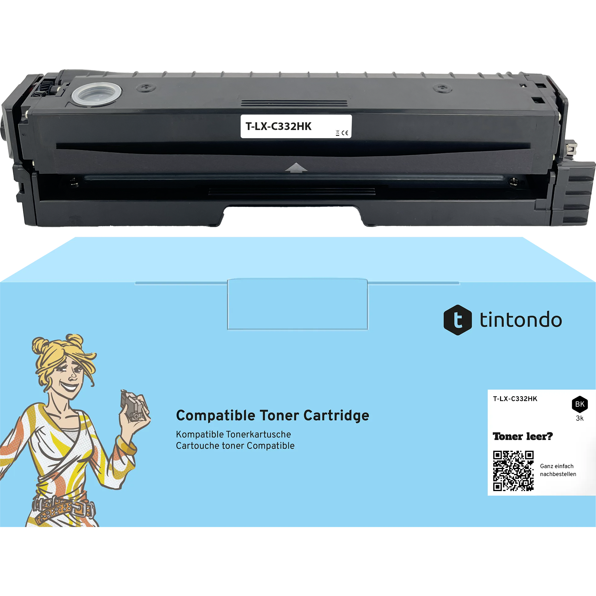 Toner kompatibel für Lexmark C332HK0 Schwarz