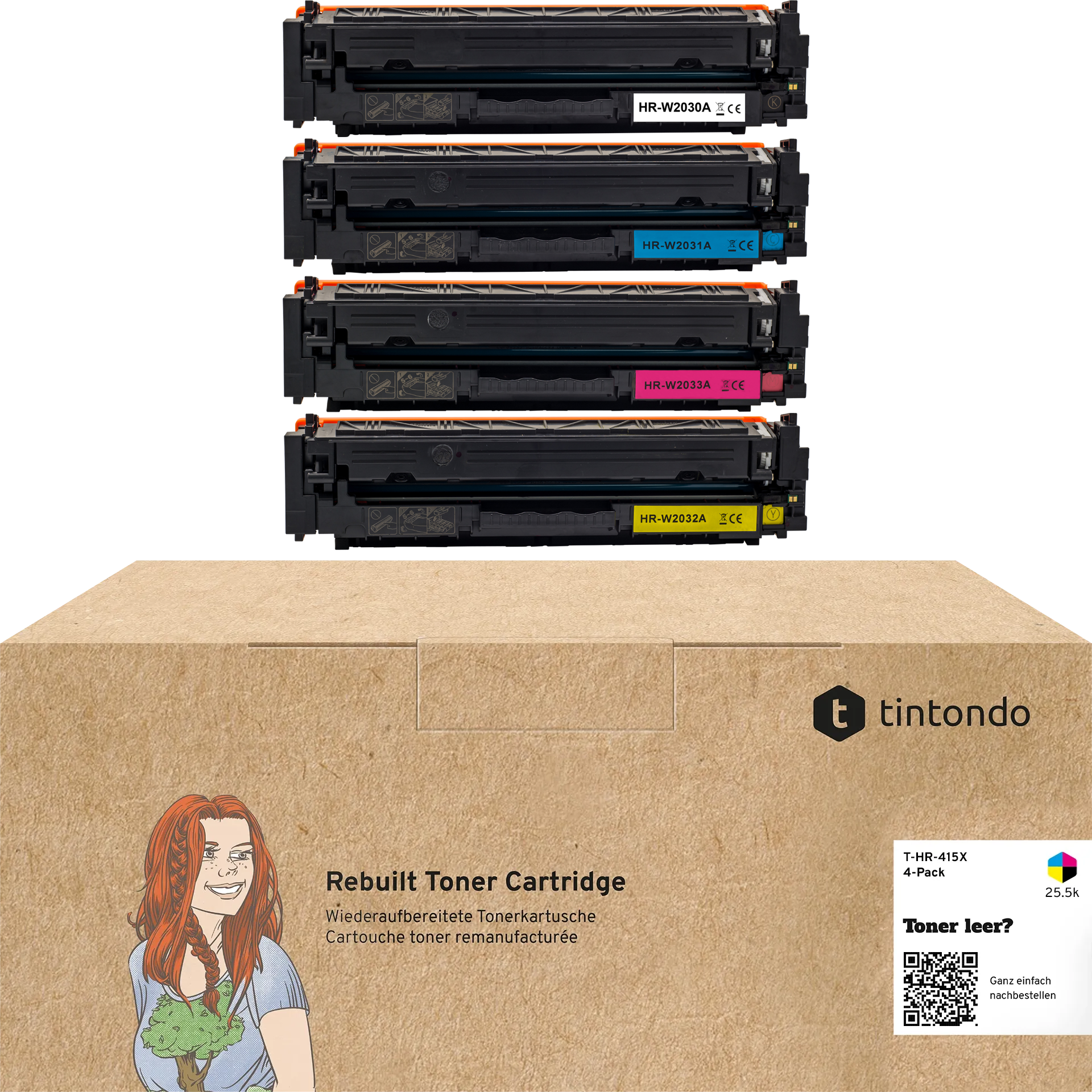 Rebuilt Toner für HP Color LaserJet Pro MFP M454dw W2030X W2031X W2032X W2033X 415X BKCMY 4er Set