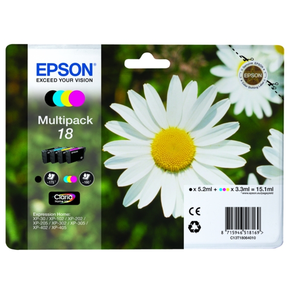 Original Tintenpatronen Epson 18 Viererpack CMYK