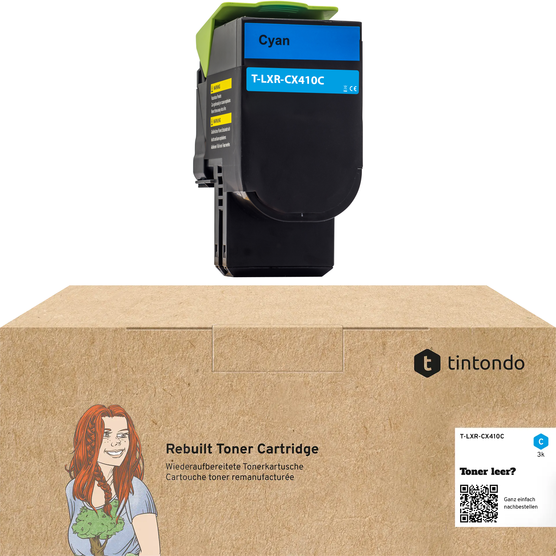 Rebuilt Toner für Lexmark CX410dn CX510de 80C2HC0 Cyan
