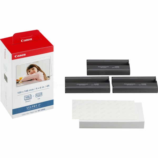 Original Tintenpatronen Canon KP-108IN Dreierpack CMY + 180 Blatt 100x148mm Fotopapier