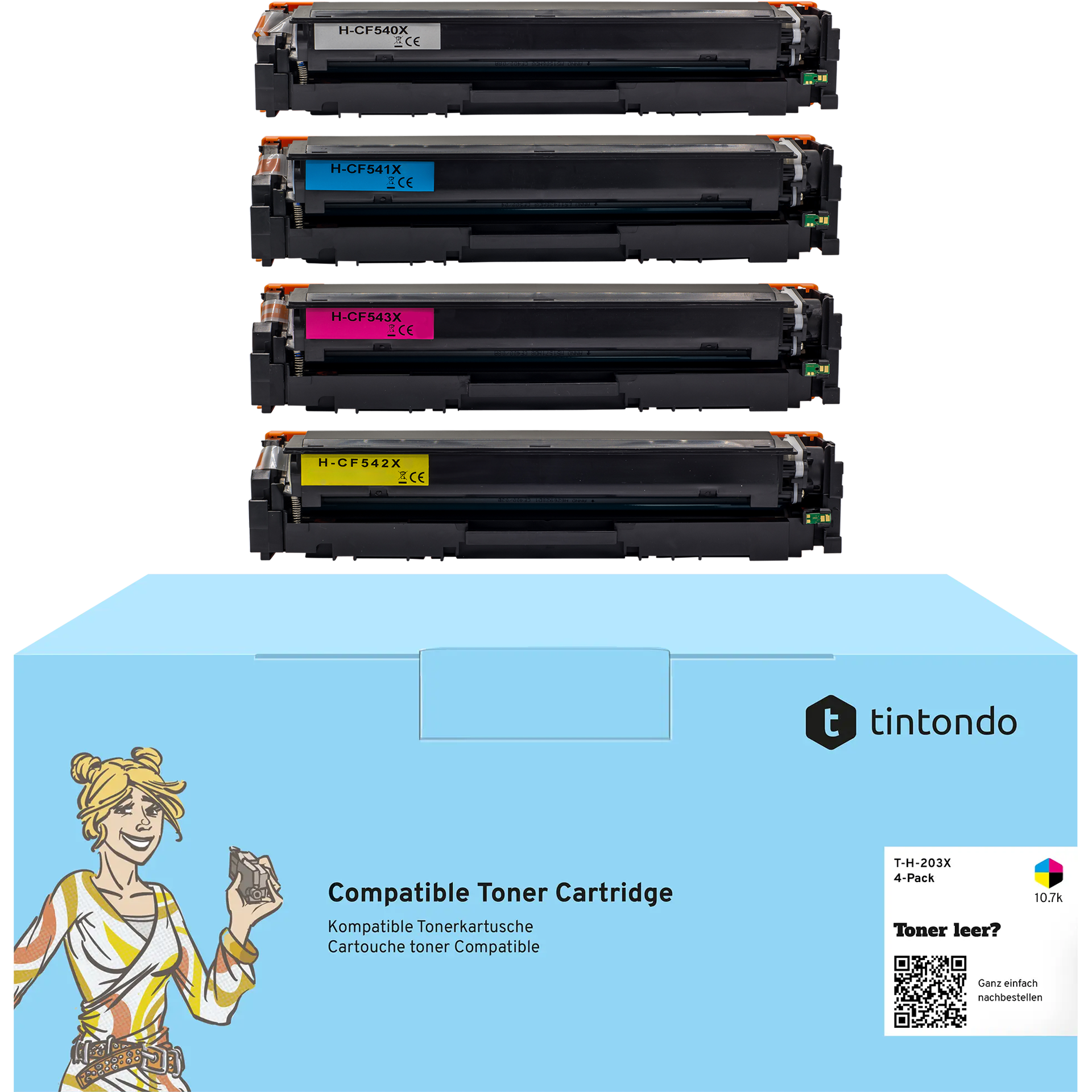Toner kompatibel für HP CF540X CF541X CF542X CF543X 203X BKCMY 4er Set