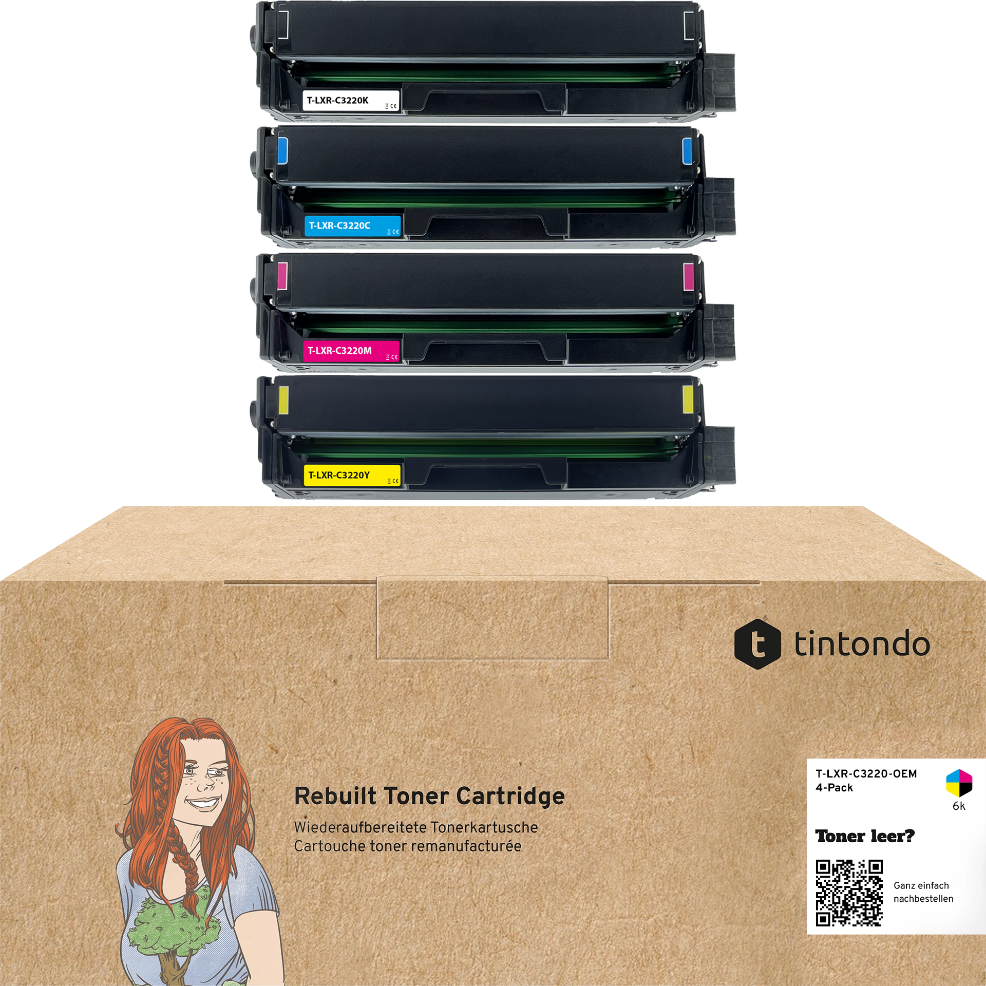 Rebuilt Toner für Lexmark C3220K0 C3220C0 C3220M0 C3220Y0 BKCMY 4er Set