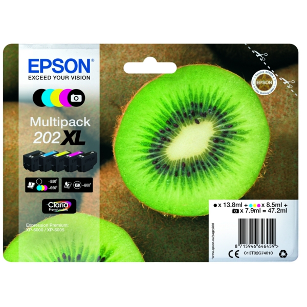 Original Tintenpatronen Epson 202XL Fünferpack CMYK +1PBK